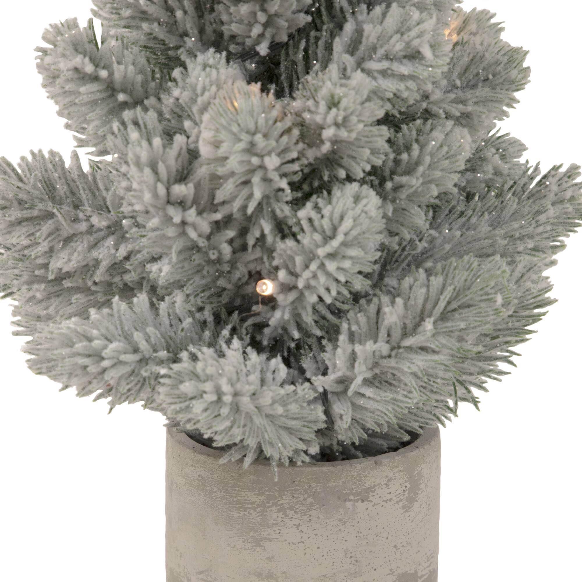 16" Pre-Lit Mini Frosted Pine Christmas Tree in Cement Base